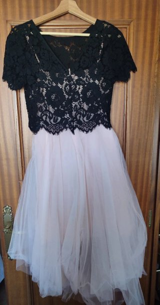 Vestido fiesta negro y rosa