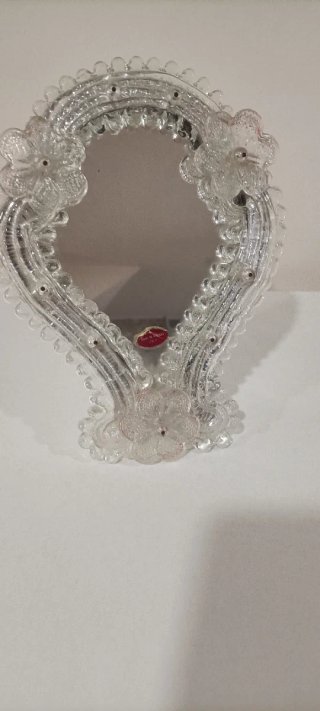Specchio Murano Vintage Vetro Decorato Fiori