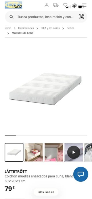 Cuna colecho Ikea Sundvik colchón y juegos sabanas