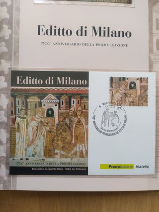 Carpeta Filatélica Edicto de Milán Italia-Vaticano