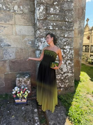Vestido de fiesta verde y negro palabra de honor
