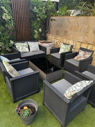 Conjunto Muebles Jardín Resina + Mesa Cristal