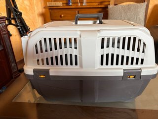 Transportín para perros beige y gris