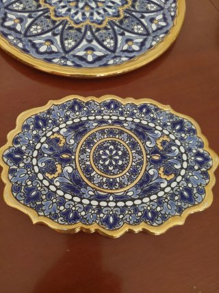 Conjunto Cerámica Artística Cercolón Azul Dorado