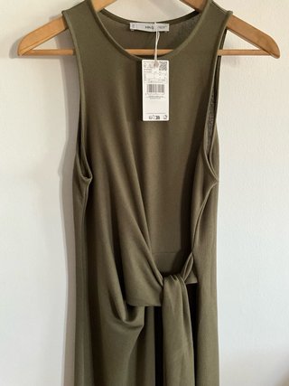Vestido Mango nudo verde kaki Talla S