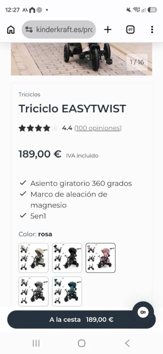 Triciclo Kinderkraft rosa EASYTWIST