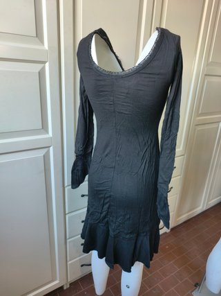 Abito Glamour Full Time Donna M Nero Scollo Pizzo