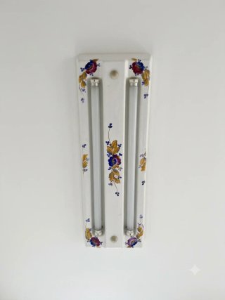 Applique in ceramica vintage con 2 tubi fluorescenti