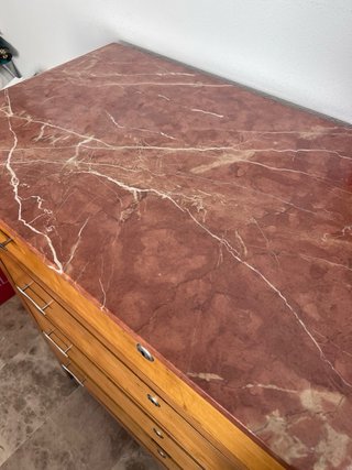 Comodino antico in legno massello con 4 cassetti - piedistallo