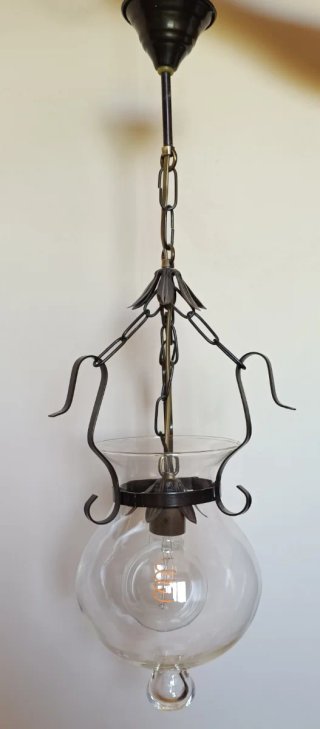 Lámpara techo campana cristal y forja estilo farol