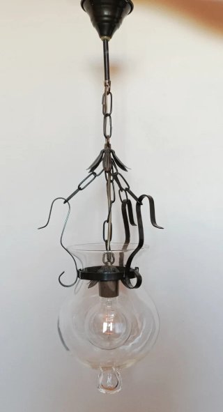 Lámpara techo campana cristal y forja estilo farol