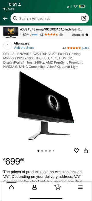 Monitor Alienware bianco con luce viola e altro