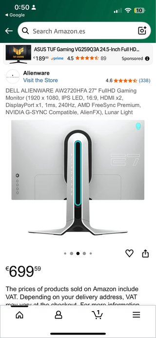 Monitor Alienware bianco con luce viola e altro