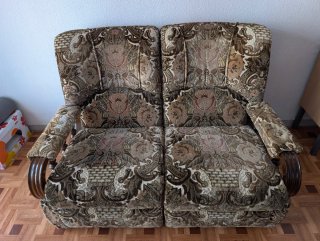 Sofá vintage 2 plazas tela y madera