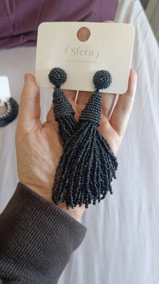 Pendientes largos Sfera abalorios negros