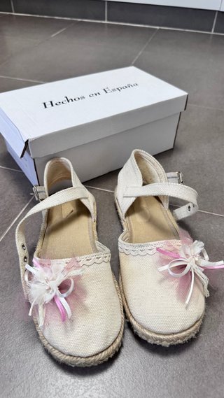 Zapatos ceremonia niña beige y rosa talla 32