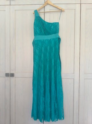Vestido fiesta largo turquesa encaje