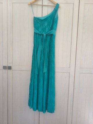 Vestido fiesta largo turquesa encaje