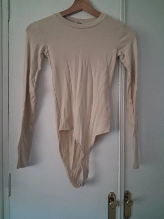 Body manga larga beige mujer