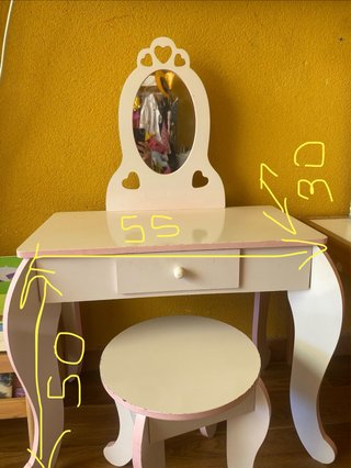 Toeletta per bambini con specchio e sgabello