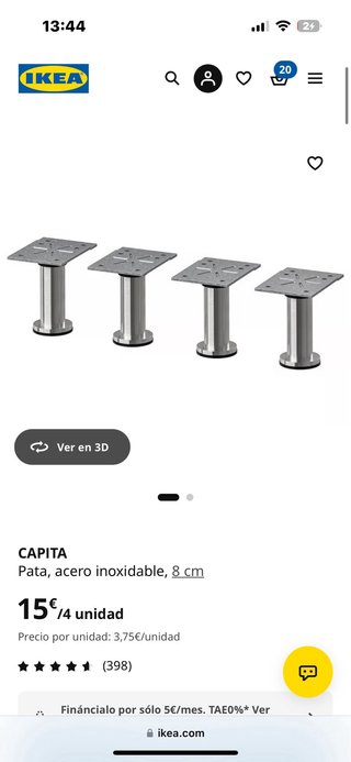 4 Patas Acero Inoxidable 8cm