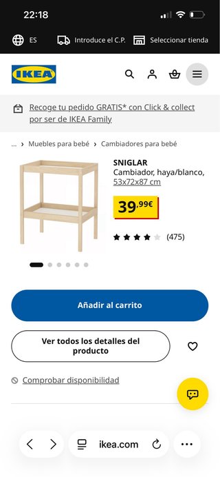 Cambiador Bebé Blanco Ikea con colchon