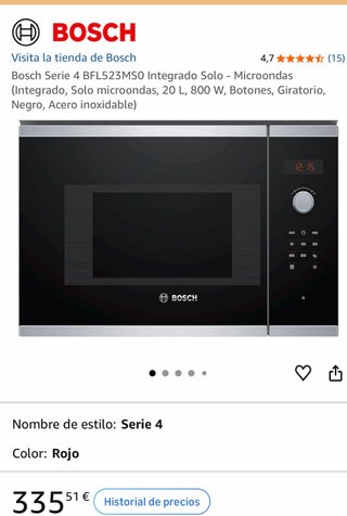Microondas Bosch Serie 4 BFL523MS0 Rojo