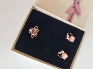Conjunto Gatito Anillo y Pendientes Dorado Rosa