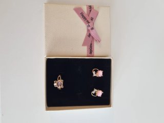 Conjunto Gatito Anillo y Pendientes Dorado Rosa