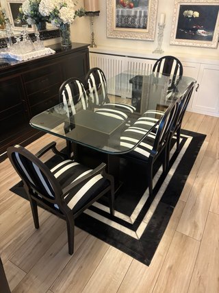 LIQUIDACION Mesa comedor cristal,6 sillas+alfombra
