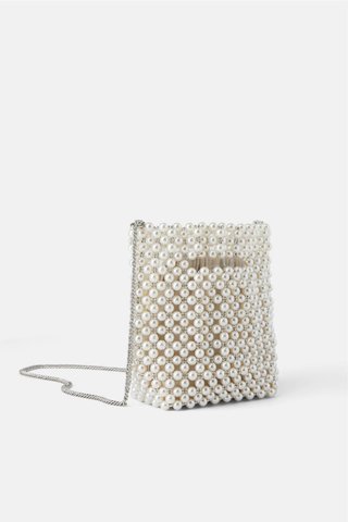 Bolso Zara Perlas Blanco y Plateado