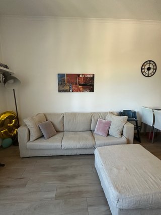 Divano 3 posti + Pouf beige tessuto