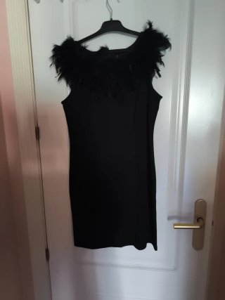 Vestido negro con plumas
