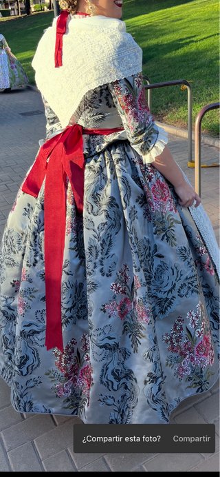 Traje de Fallera Completo Gris y Rosa