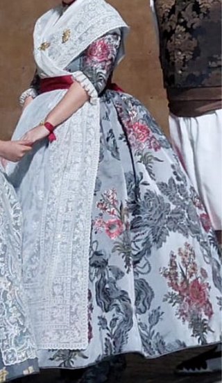 Traje de Fallera Completo Gris y Rosa