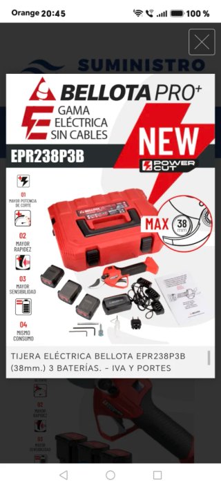 Set de tijeras de podar eléctricas Bellota 238