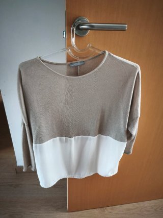 Camisa beige gasa y punto