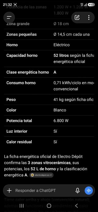 Cocina con horno con vitrocerámica blanco