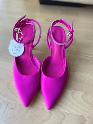 Stradivarius Zapatos Fiesta Tacón Rosa y Plata