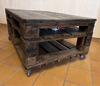 Mesa Palet + Mesitas + Estantería Madera