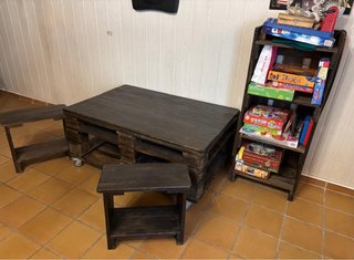 Mesa Palet + Mesitas + Estantería Madera