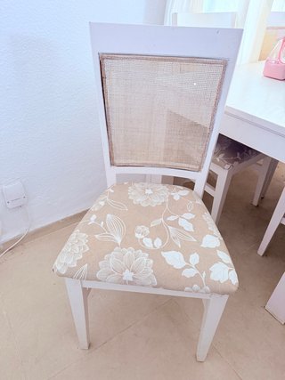 Juego 6 sillas salón madera y tela forradas