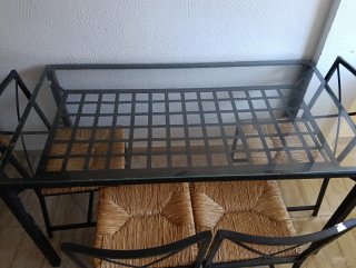 Comedor hierro y vidrio con 4 sillas