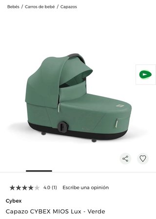 Capazo Cybex Mios Lux Verde con funda de lluvia