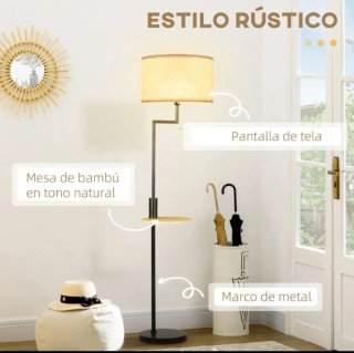 Lampada da terra moderna in metallo e legno
