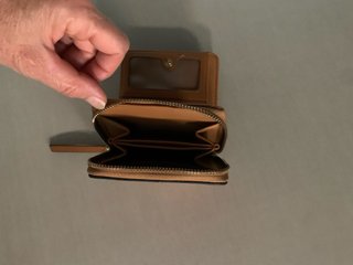 Monedero piel marrón y rosa