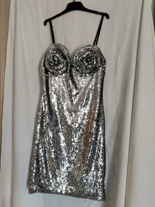Vestido fiesta lentejuelas plateadas