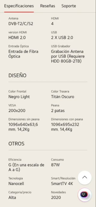 Televisión LG webOS 49 Nanocell