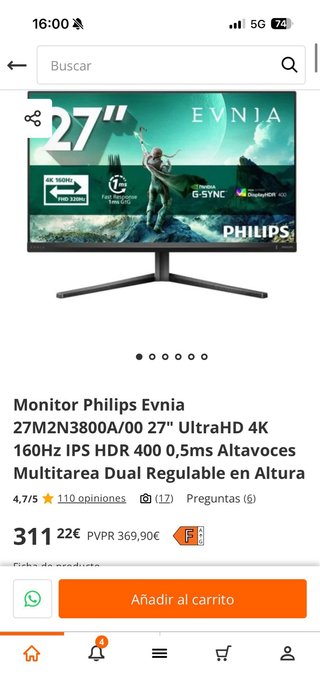 Monitor Gaming Philips Evnia 4K 27”.