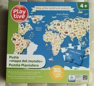 Puzzle Mapa del Mundo con animales 50 piezas +4